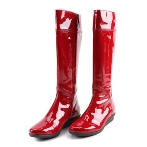 Cole Haan Nike Air Waterproof Red Patent Leather Rain Boots Size 5.5 Spring!